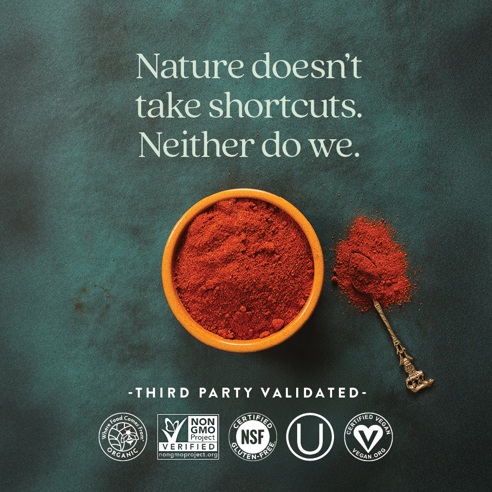 Where Food Comes From Organic Certified, Non-GMO Project Verified, NSF Certified Gluten-Free, Kosher Certified, Certified Vegan 