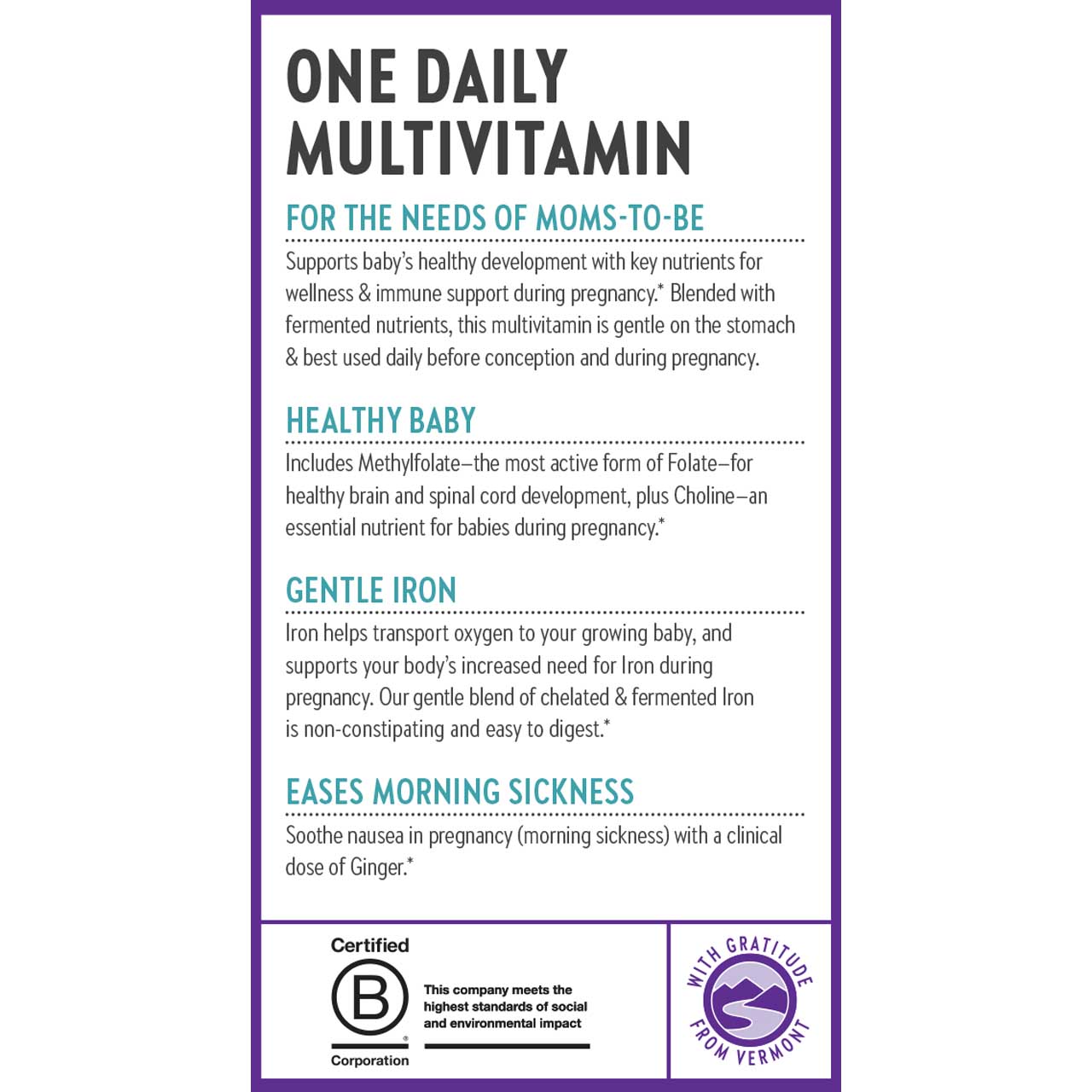 For the Needs of Moms-to-be, Healthy baby, Gentle Iron, Eases morning sickness