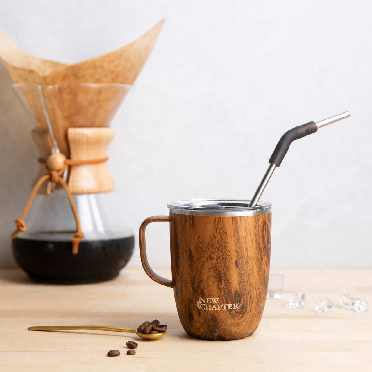 Teakwood Mug with Reusable Straw